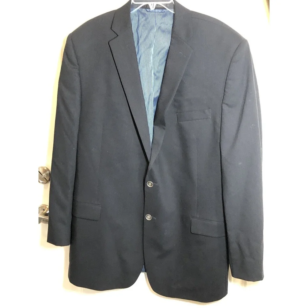 Calvin Klein Blazer Mens 46L Navy Blue Wool Blend Sport Coat Suit Jacket Career